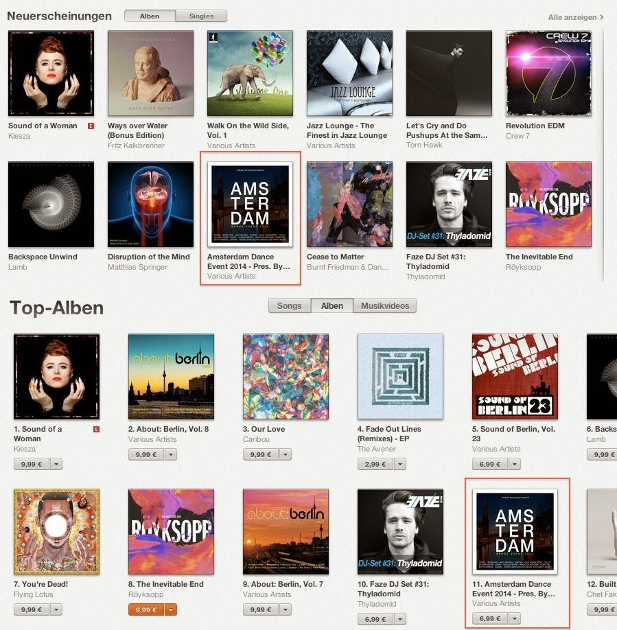 Francois Rengere “Equilibre” featured on two compilations in the Top 20 iTunes albums Germany.
